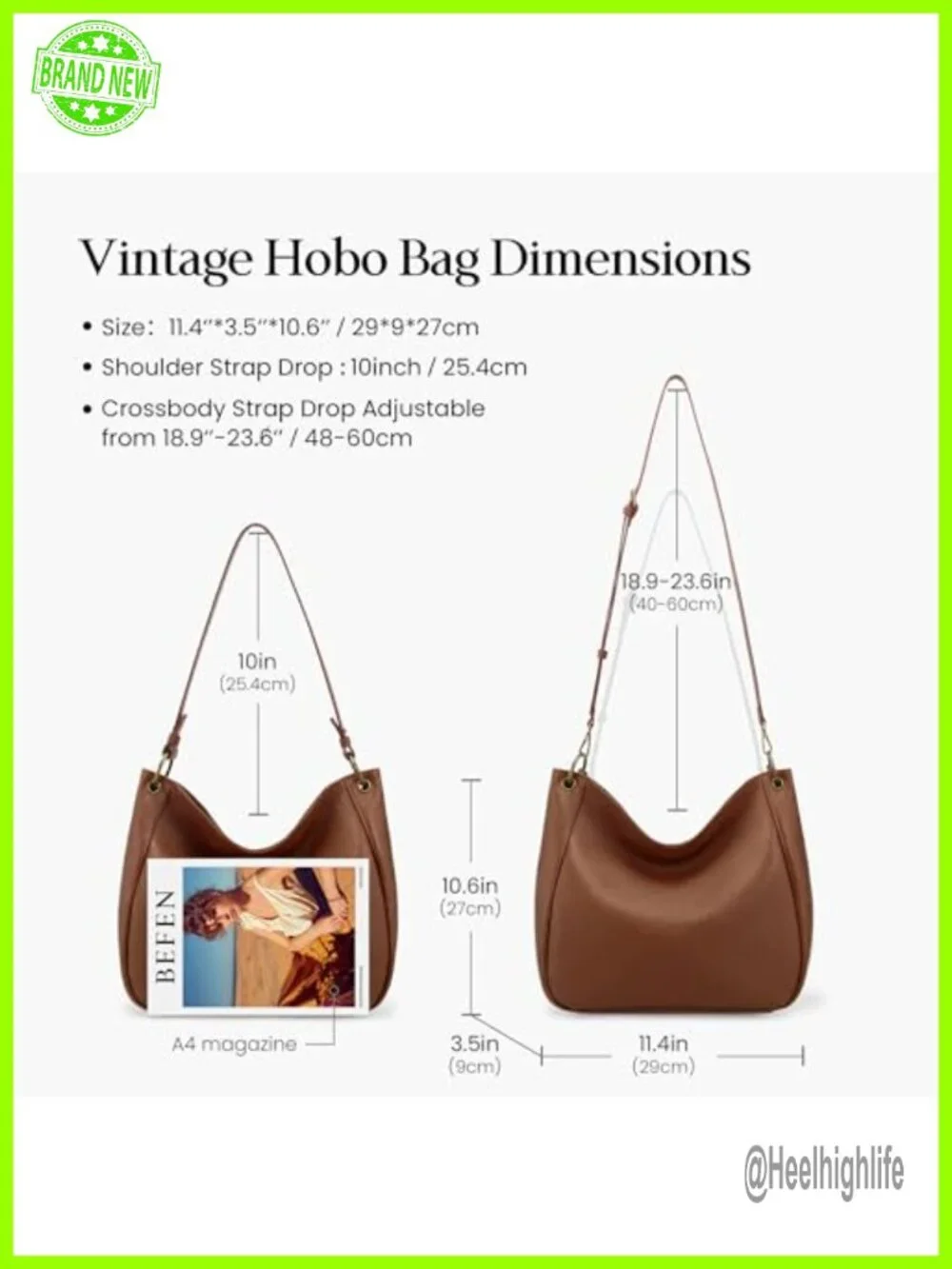 Genuine Leather Hobo Crossbody Bag with 2 Detachable Straps Handbag